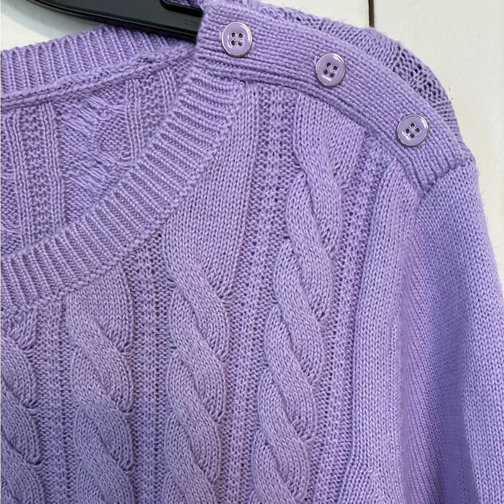 Talbots Lavender Cotton Cable Knit Crewneck Sweater - Picture 5 of 7